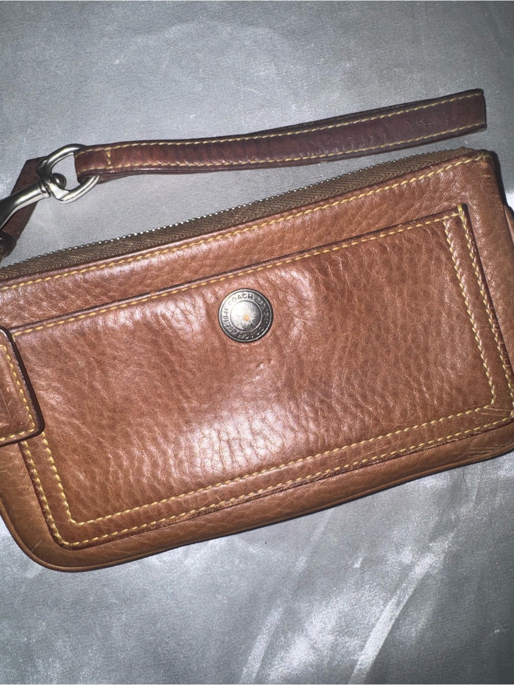 Coach Pebbled Leather Tan Brown Wristlet Wallet